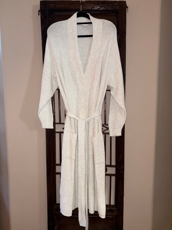 Pottery Barn Other - Tall Pottery Barn Knit Robe Large Heathered Grey Waffle Pockets Belt Loungewear